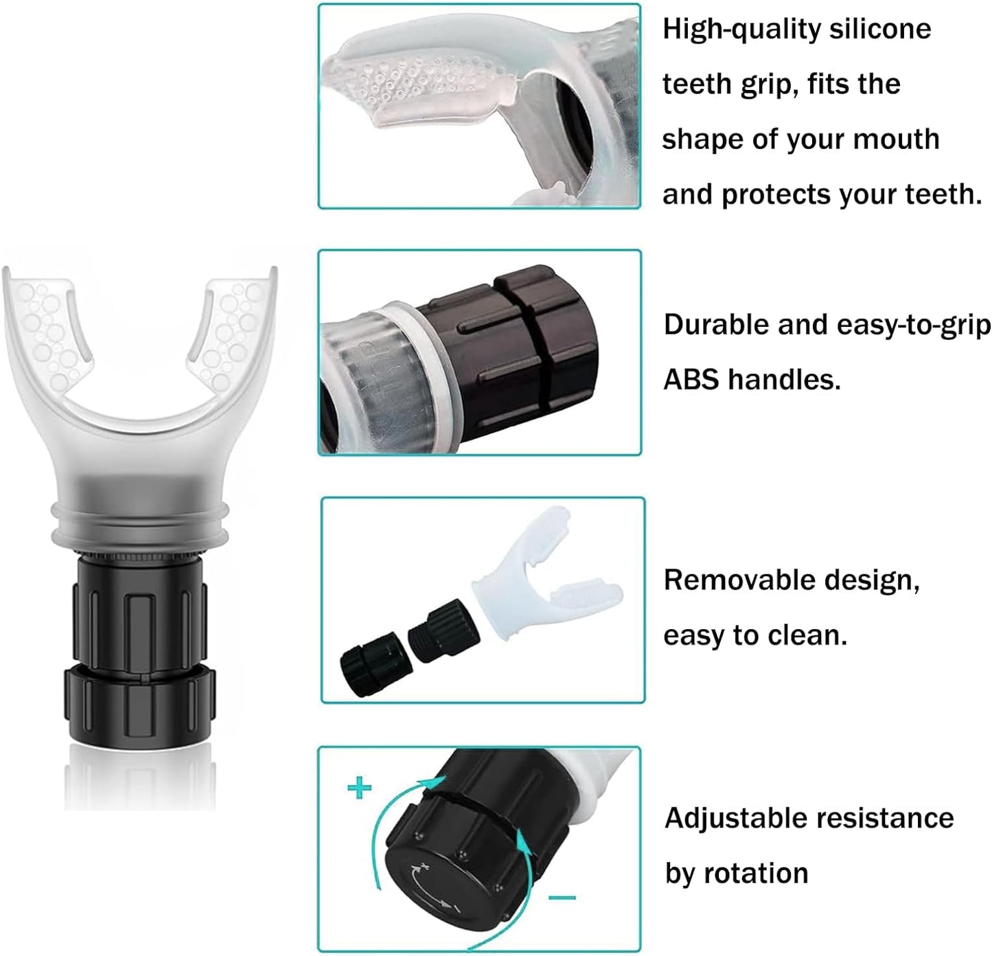 Oxyflow Portable Adjustable Trainer for Oral and Muscular Exercise - for Daily Fitness Training, Easy to Clean, White+Black