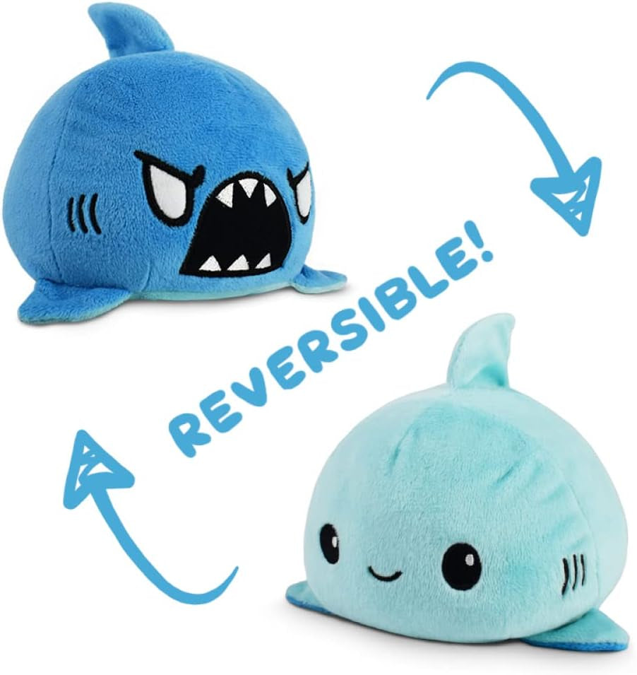 - the Original Reversible Shark Plushie - Blue - Cute Sensory Fidget Stuffed Animals That Show Your Mood 3.5 Inch