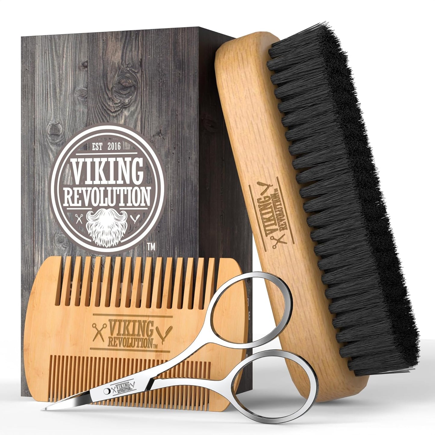 Natural Boar Bristle Brush and Pear Wood Comb Set for Men - Dual Action Grooming for Beards and Mustaches with Velvet Travel Pouch