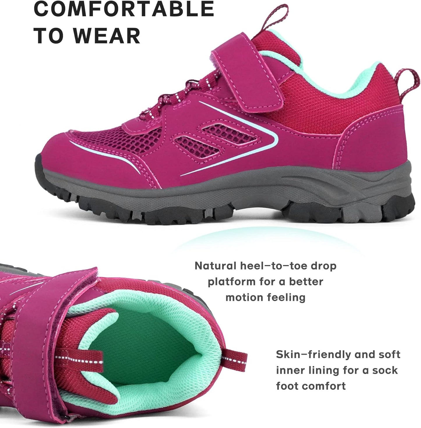 Kids Trail Running Shoes Boys Hiking Shoes Girls Hiking Boots Tennis Outdoor Slip Resistant Comfortable Sneakers for Big Kid Purple Size 5