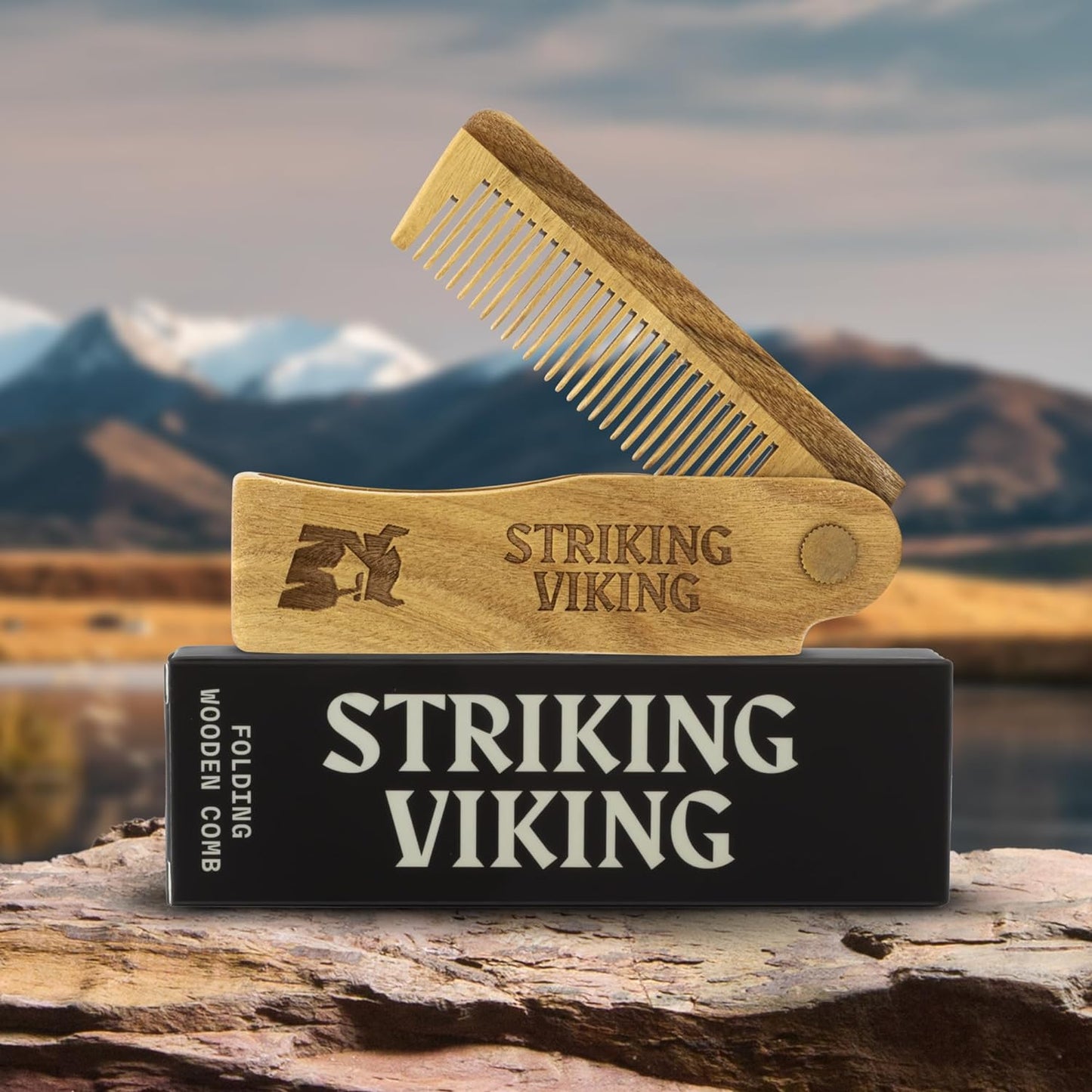 Folding Wooden Comb for Men - Sandalwood Switchblade Beard Comb for Grooming and Styling - Use Dry or with Oils & Balms