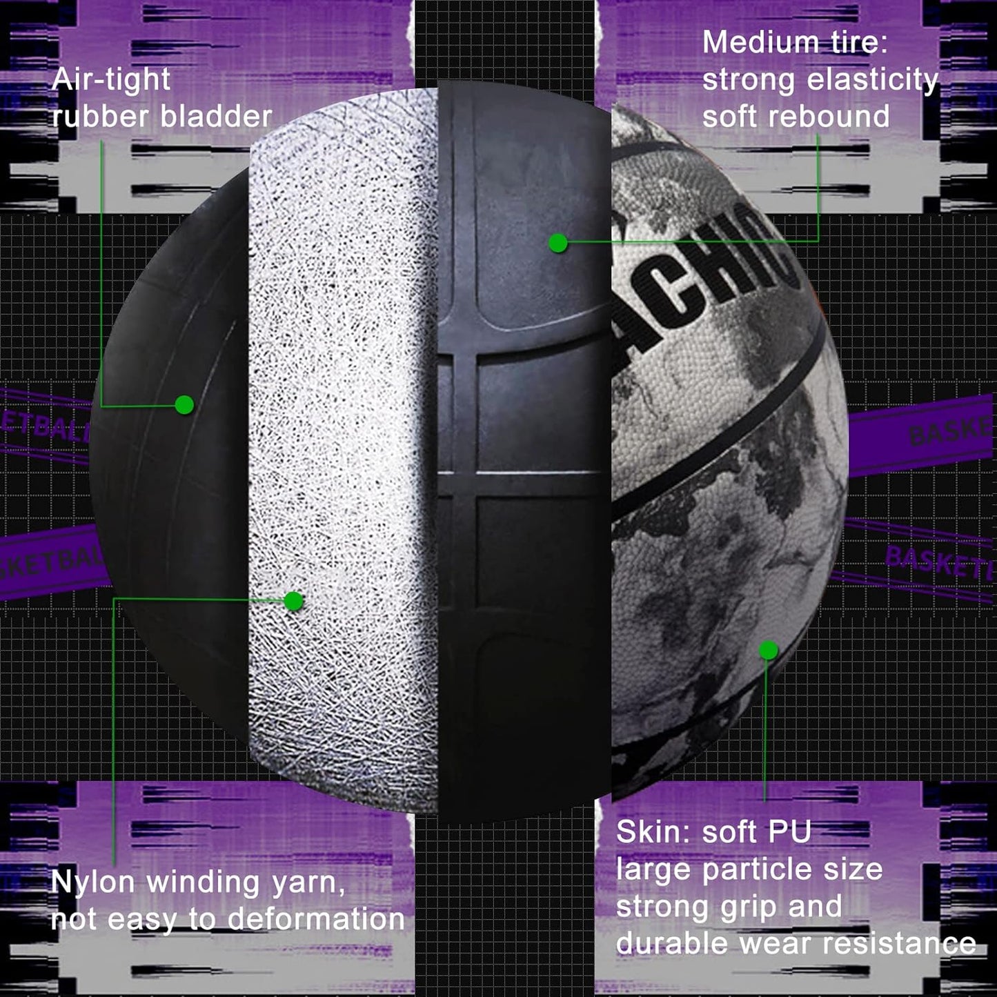 Basketball Glow in the Dark, Glowing Leather Green Light up Basketball Gift for Teenagers, Men, Women Indoor-Outdoor Night Basketball Game with Pump (Size 5/6/ 7)