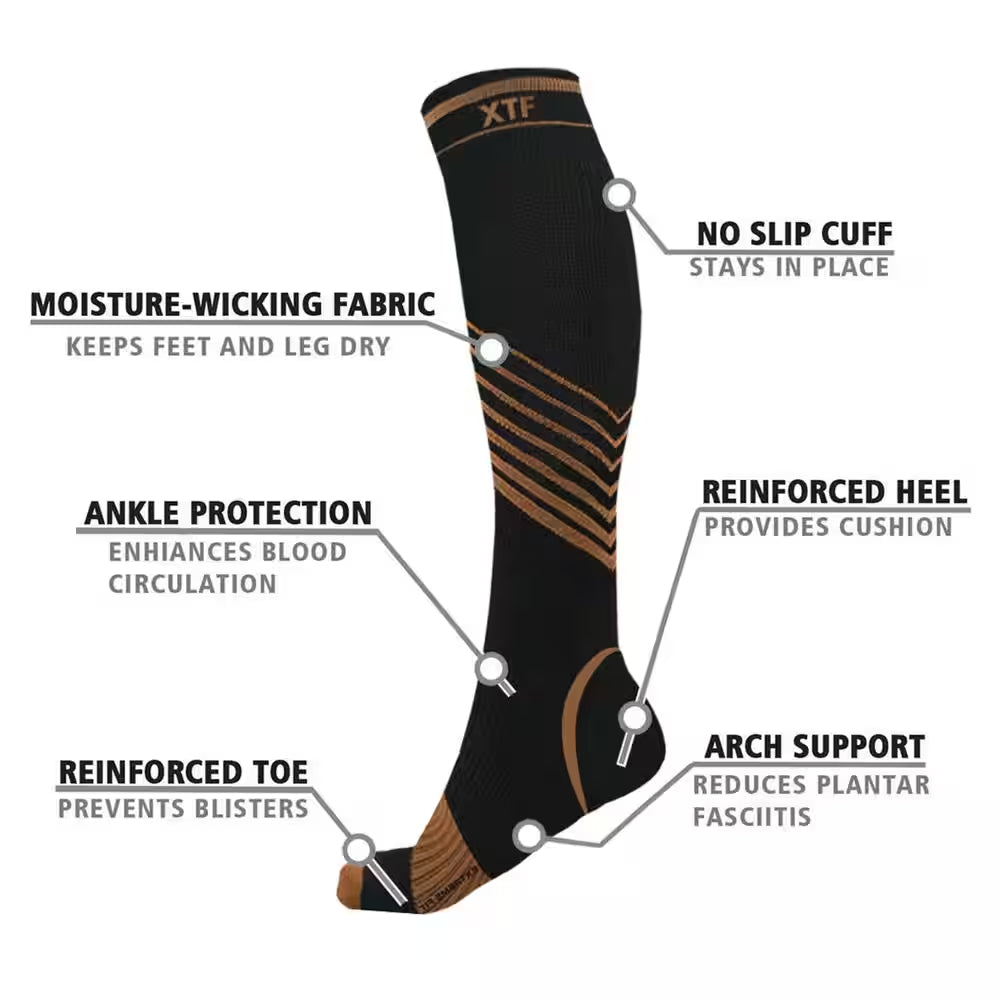 Men Small/Medium Copper-Infused V-Striped Knee-Length Compression Socks (6-Pack)