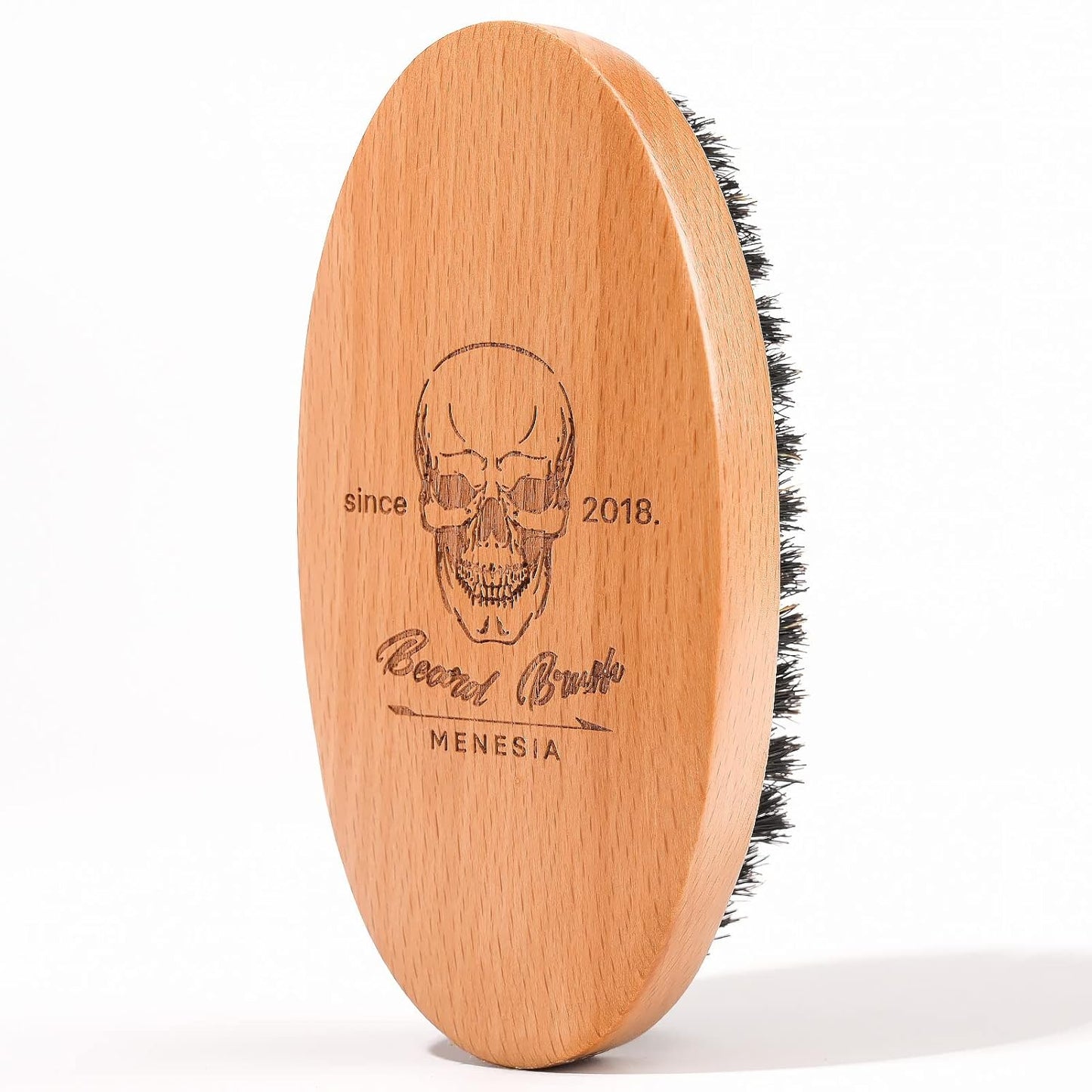 Boar Bristle Hair Beard Brush for Men, Small Soft Beard Brush, Pocket Travel Men'S Wooden Mustache Brush (Skull)