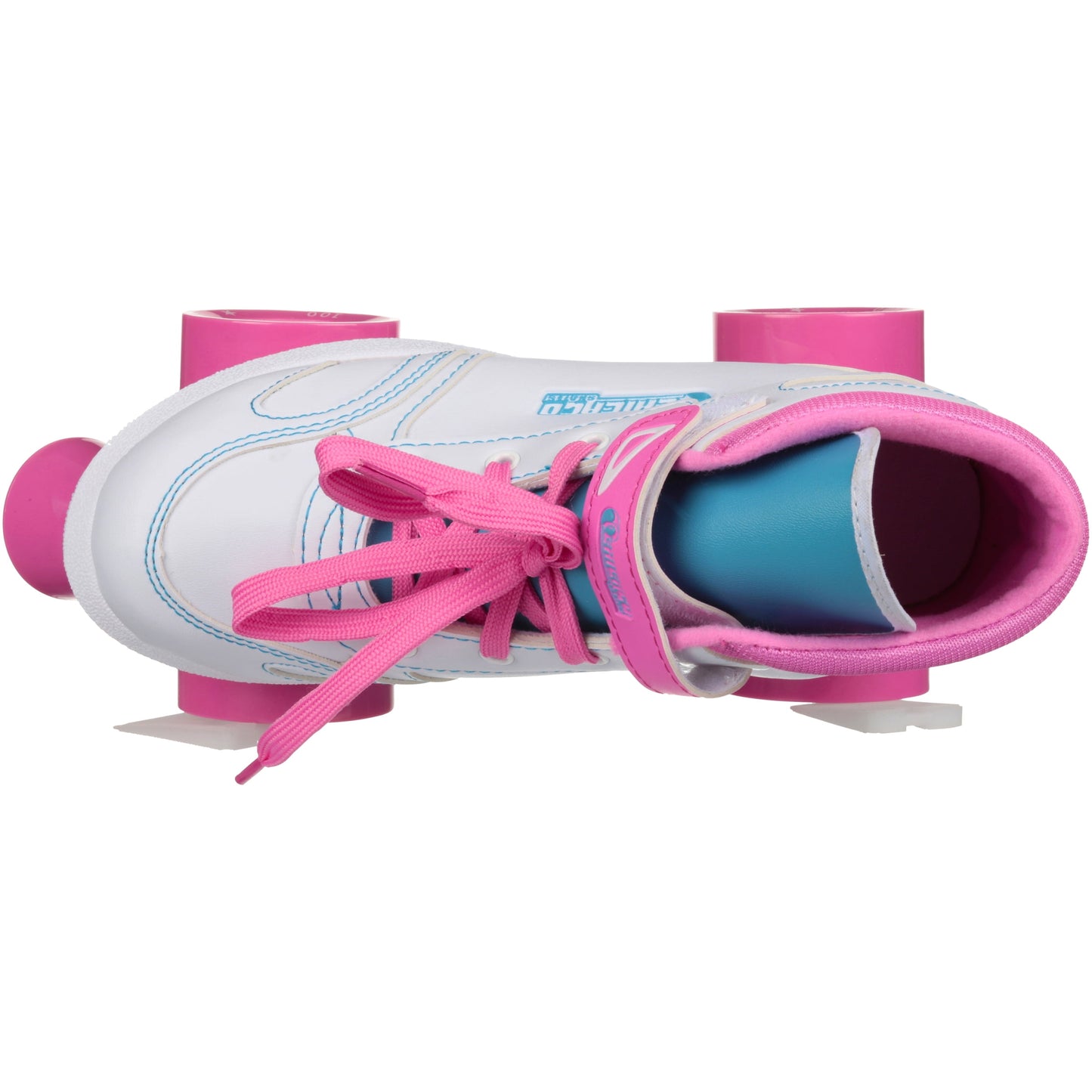 Girls' Quad Roller Skates White/Pink/Teal Sidewalk Skates, Size 3