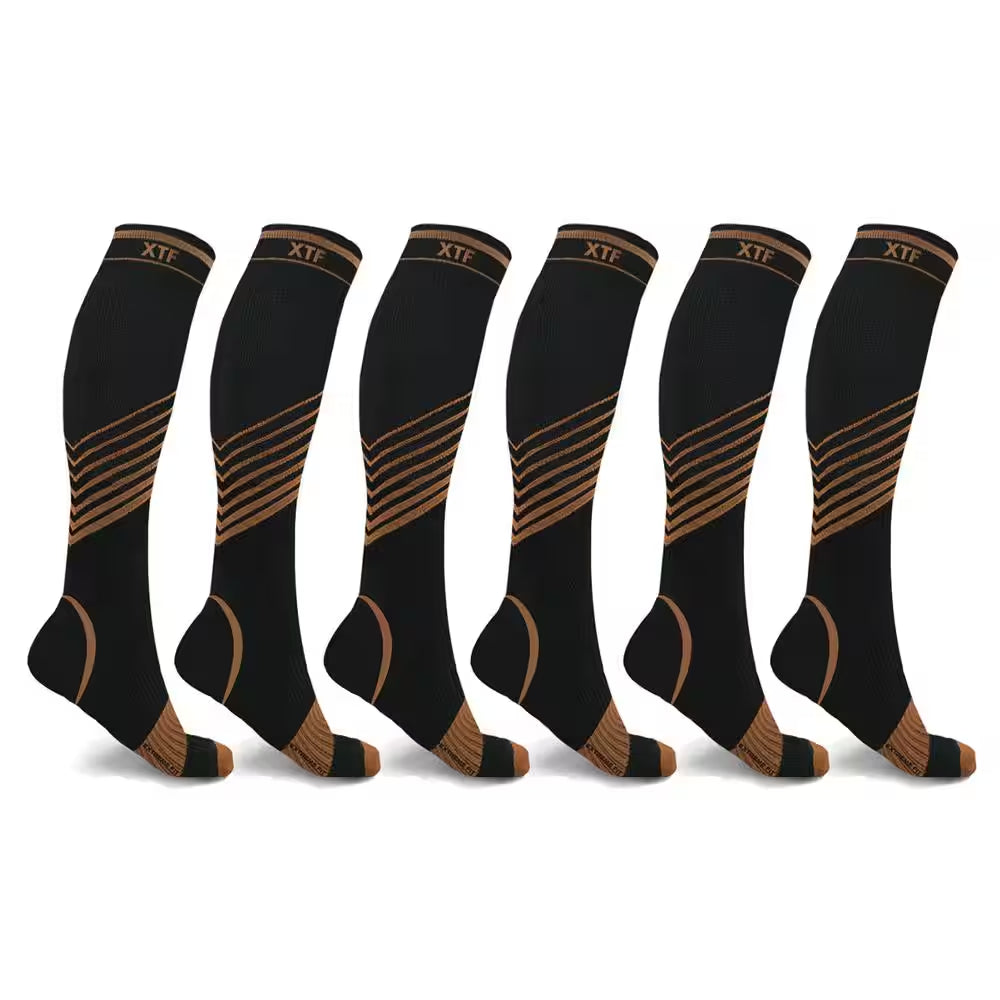 Men Small/Medium Copper-Infused V-Striped Knee-Length Compression Socks (6-Pack)