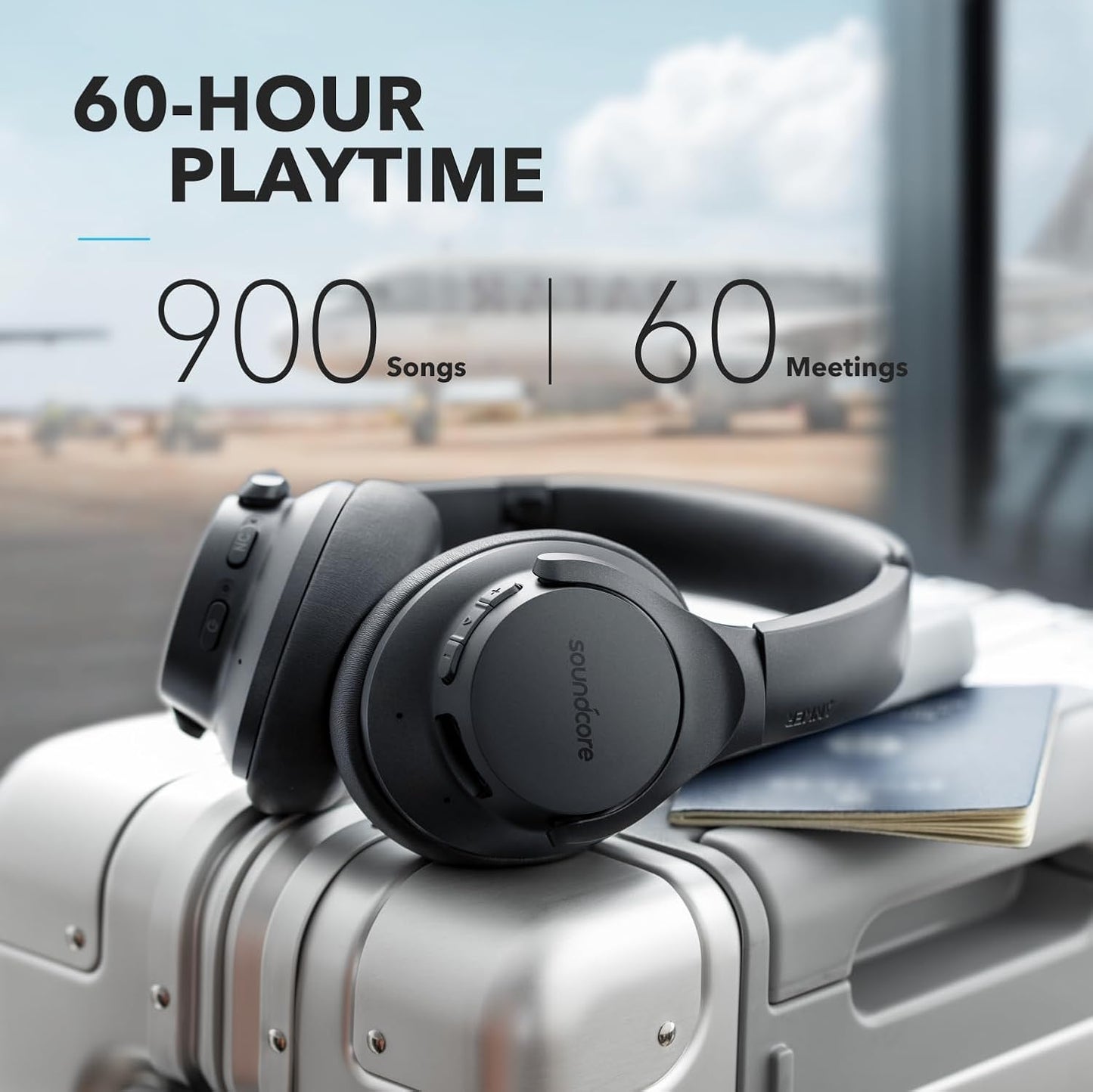 Life Q20 Hybrid Active Noise Cancelling Headphones, Wireless over Ear Bluetooth Headphones, 60H Playtime, Hi-Res Audio, Deep Bass, Memory Foam Ear Cups, Travel, Office