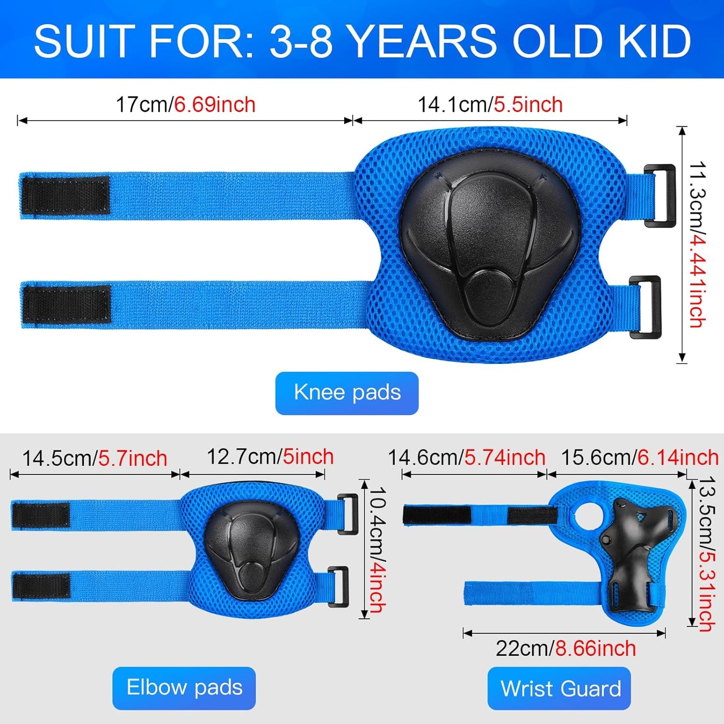 Kids Protective Gear Set Knee Pads for Kids 3-14 Years Toddler Knee and Elbow Pads with Wrist Guards 3 in 1 for Skating Cycling Bike Rollerblading Scooter