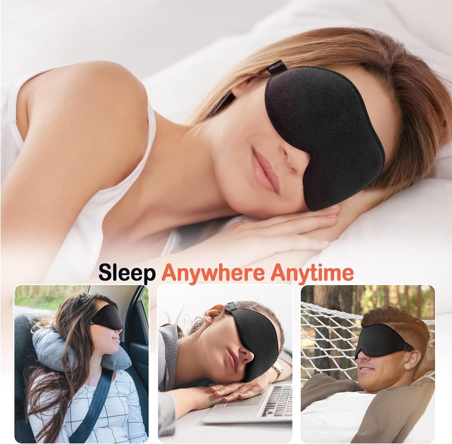 Sleep Mask for Side Sleeper Women Men, Eye Mask for Sleeping Light Blocking, 3D Contoured Cup Sleeping Mask, Soft Breathable Sleep Eye Mask with Adjustable Elastic Strap for Flight Nap