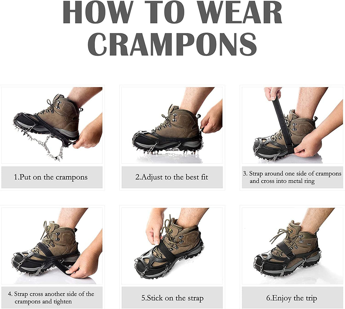 Crampons Ice Cleats Traction Snow Grips for Boots Shoes Women Men anti Slip 19 Stainless Steel Spikes Safe Protect for Hiking Fishing Walking Climbing Mountaineering