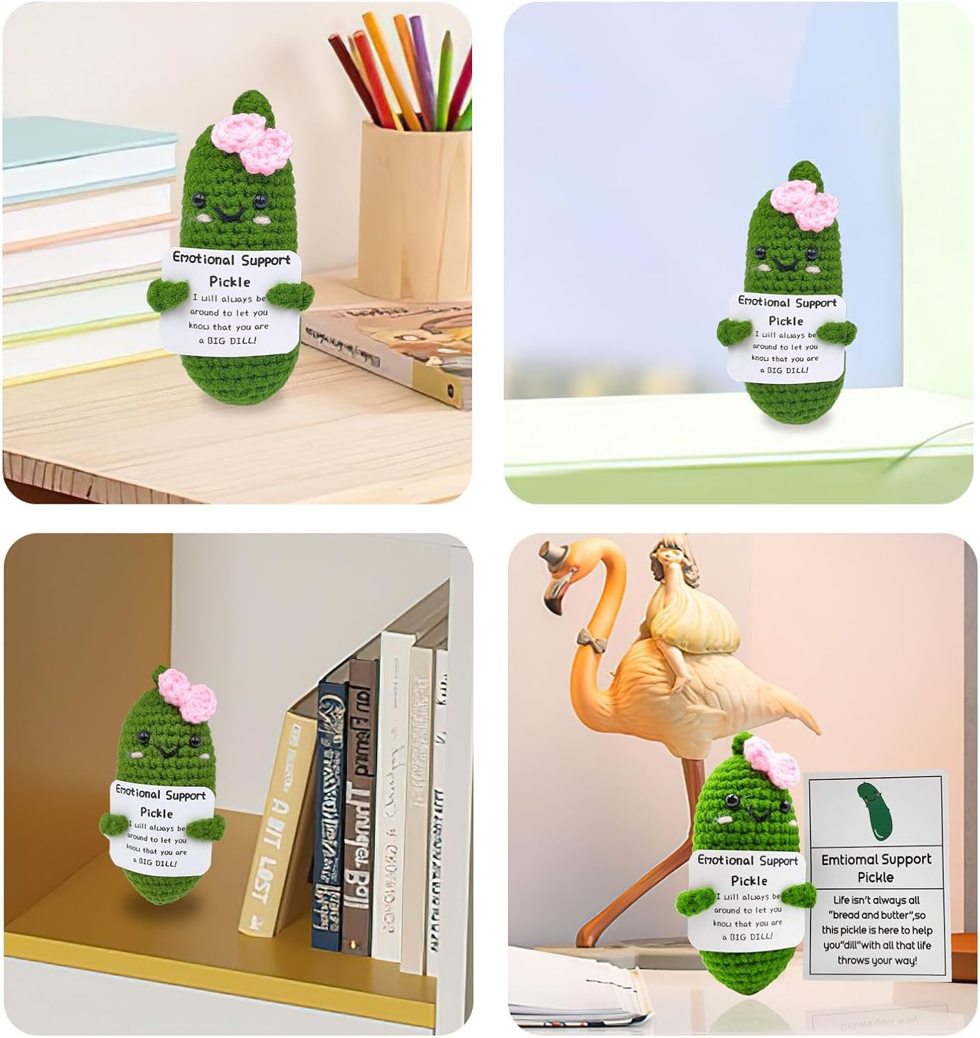 Emotional Encouraging Support Pickle,Funny Encouraging Pickle with Emotional Encouraging Card,Cute Knitted Crochet Dolls Soft Plush for Friend Gifts (Pickle)