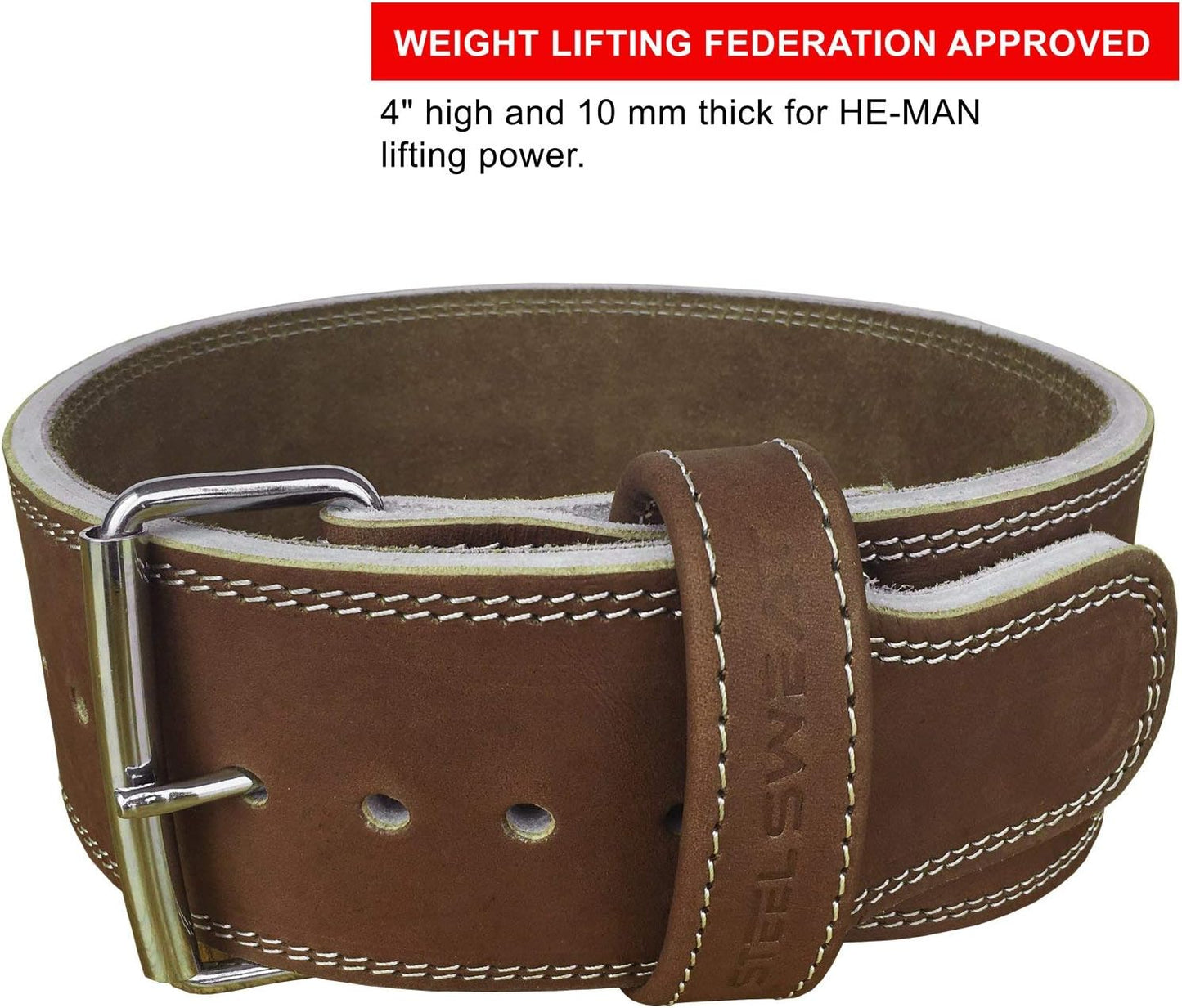 Weight Lifting Belt - 4 Inches Wide by 10Mm - Single Prong Powerlifting Belt That'S Heavy Duty - Vegetable Tanned Leather - HYDE Brown Small