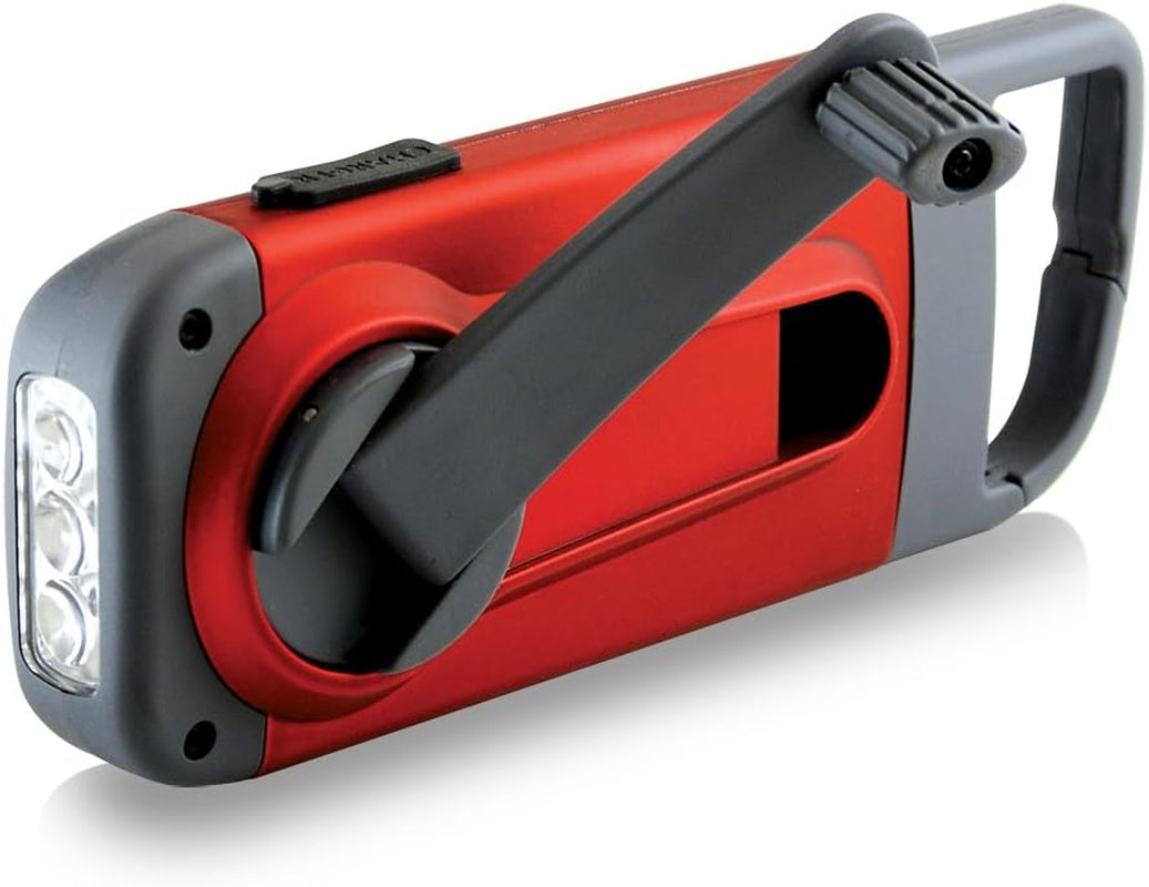 American Red Cross Crank-Powered Clipray Clip-On Flashlight & Smartphone Charger, Hand Crank, Cherry Red, Commitment to Preparedness