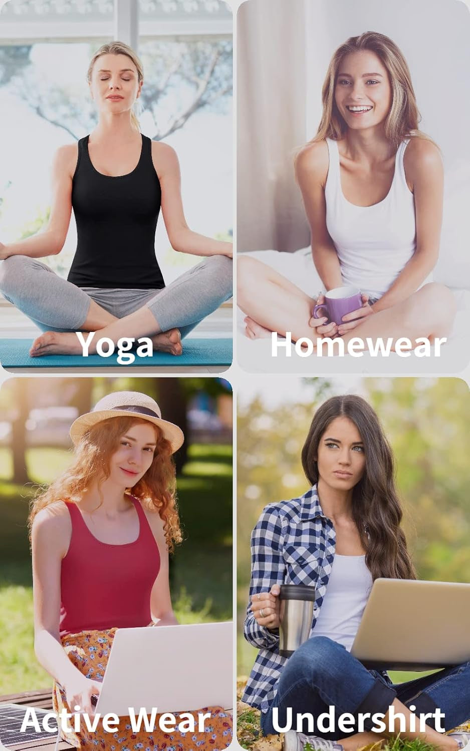 Women Tank Top with Shelf Bra Racerback Workout Yoga Tops Undershirt