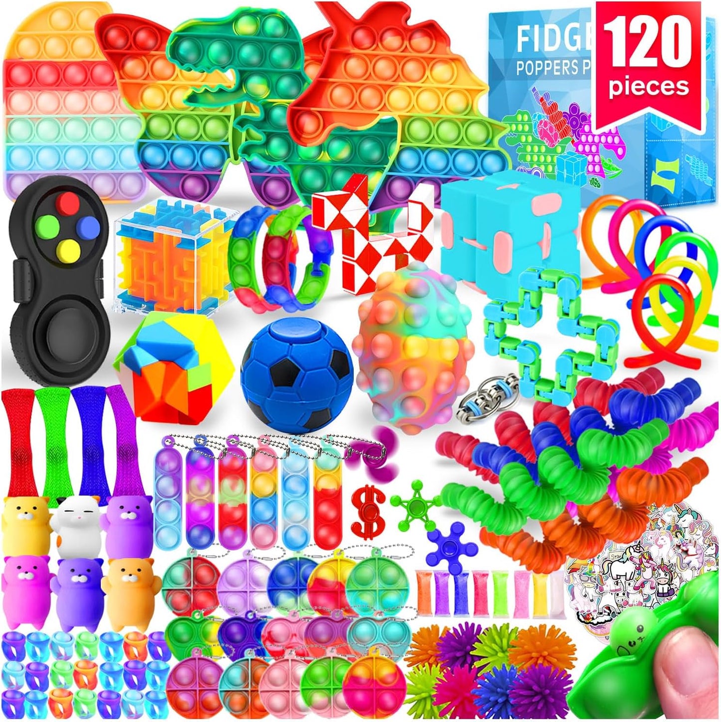 Fidget Toys, 120 Pack Fidgets Set Stocking Stuffers for Kids Party Favors Autism Sensory Toy Bulk Adults Kids Boys Girls Teens Stress Autistic ADHD Anxiety Carnival Treasure Classroom Prizes
