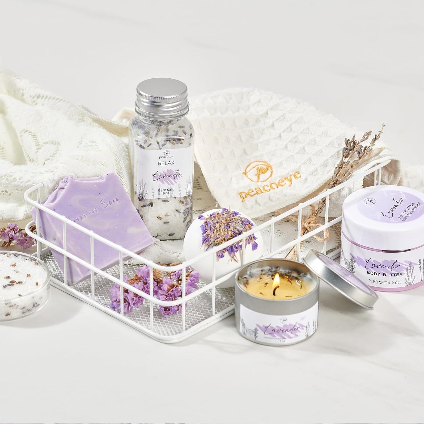 Gifts for Women Spa Lavender Bath Gift Baskets Valentines Day Gifts Relaxing Self Care Gift for Mom Her Sister Wife Auntie Home Bath Kit Care Package Birthday Friendship Gift Ideas