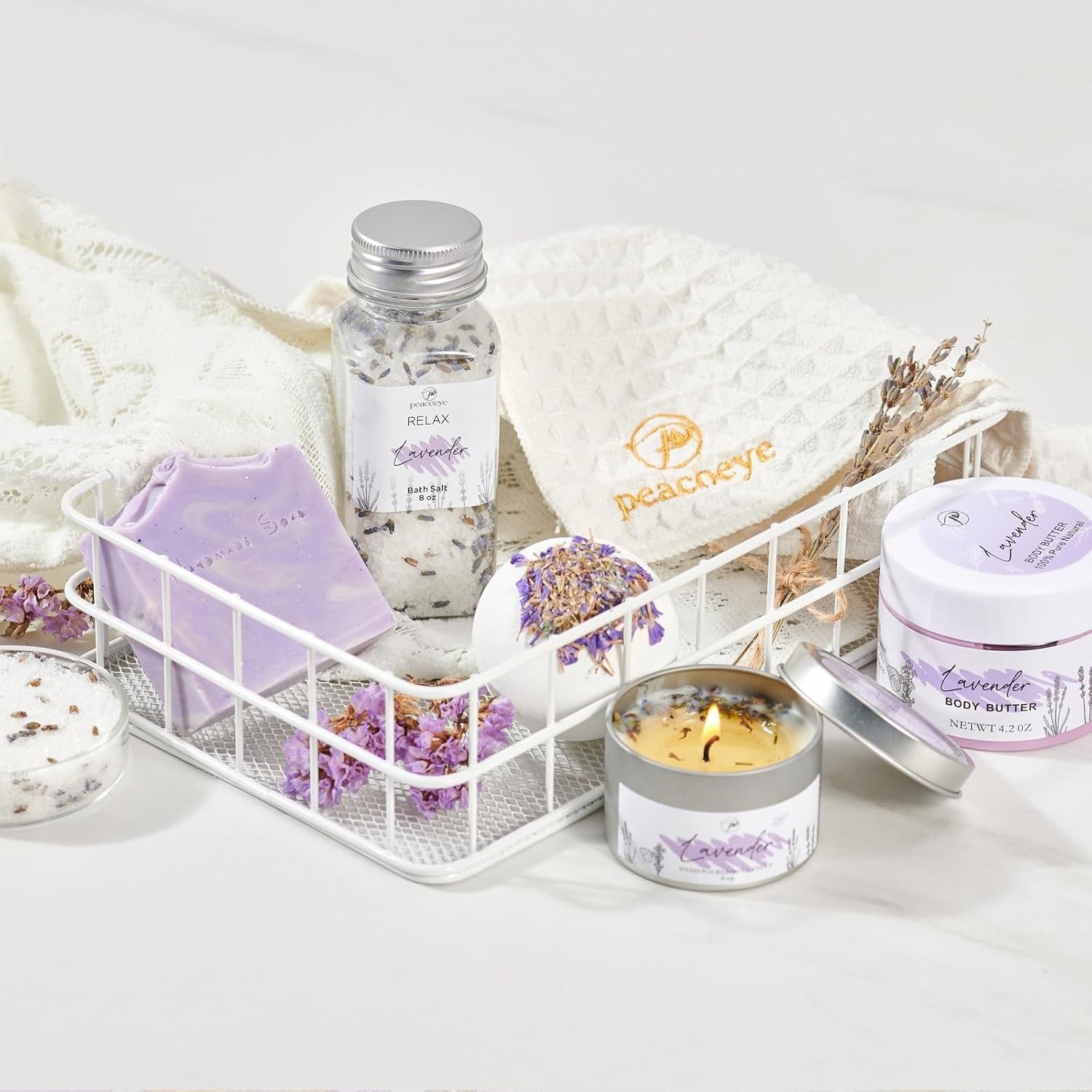 Gifts for Women Spa Lavender Bath Gift Baskets Valentines Day Gifts Relaxing Self Care Gift for Mom Her Sister Wife Auntie Home Bath Kit Care Package Birthday Friendship Gift Ideas