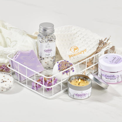 Gifts for Women Spa Lavender Bath Gift Baskets Valentines Day Gifts Relaxing Self Care Gift for Mom Her Sister Wife Auntie Home Bath Kit Care Package Birthday Friendship Gift Ideas