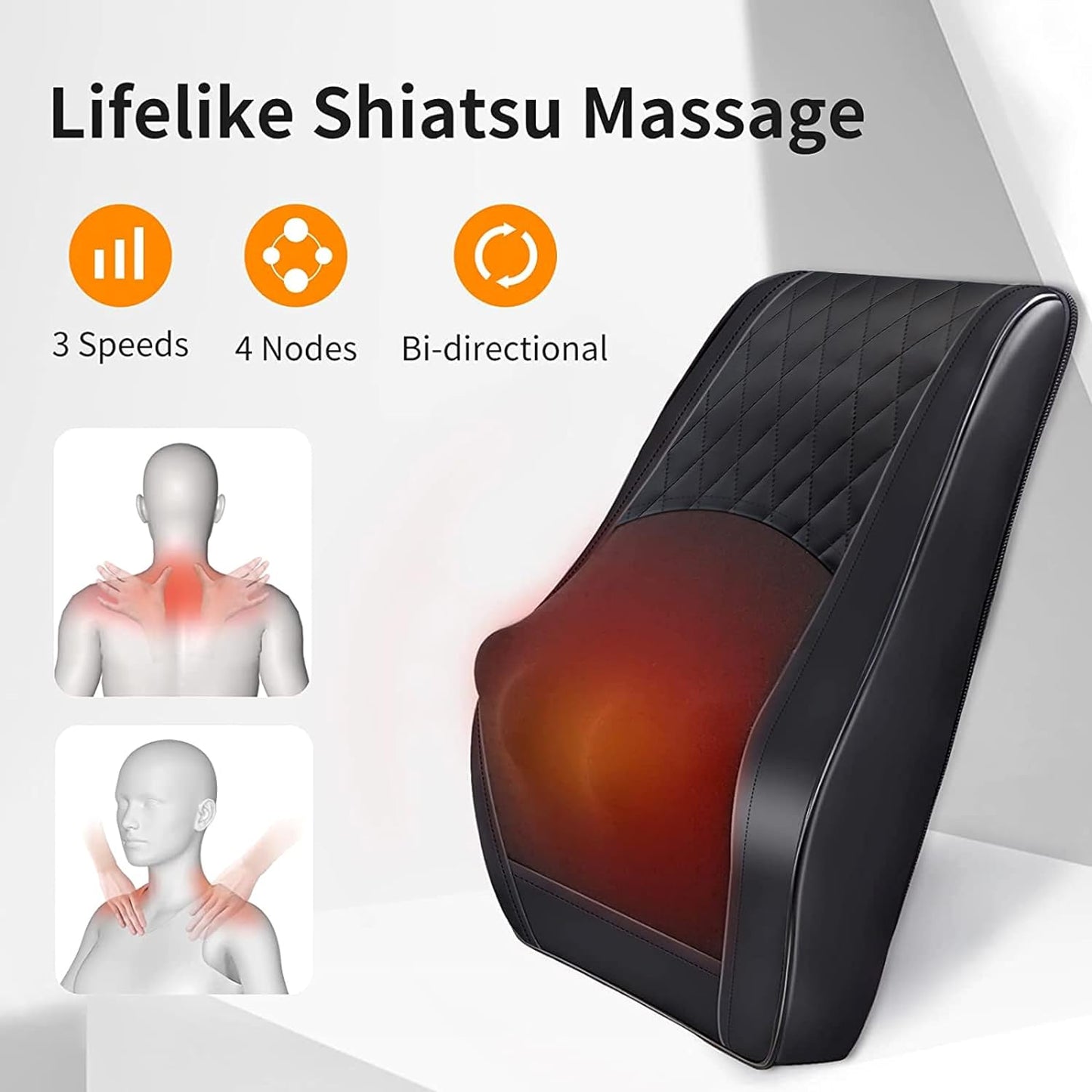 Back Massager with Heat, Massagers for Neck and Back, 3D Kneading Massage Pillow for Back, Neck, Shoulder, Leg Pain Relief, Gifts for Men Women Mom Dad, Stress Relax at Home Office and Car