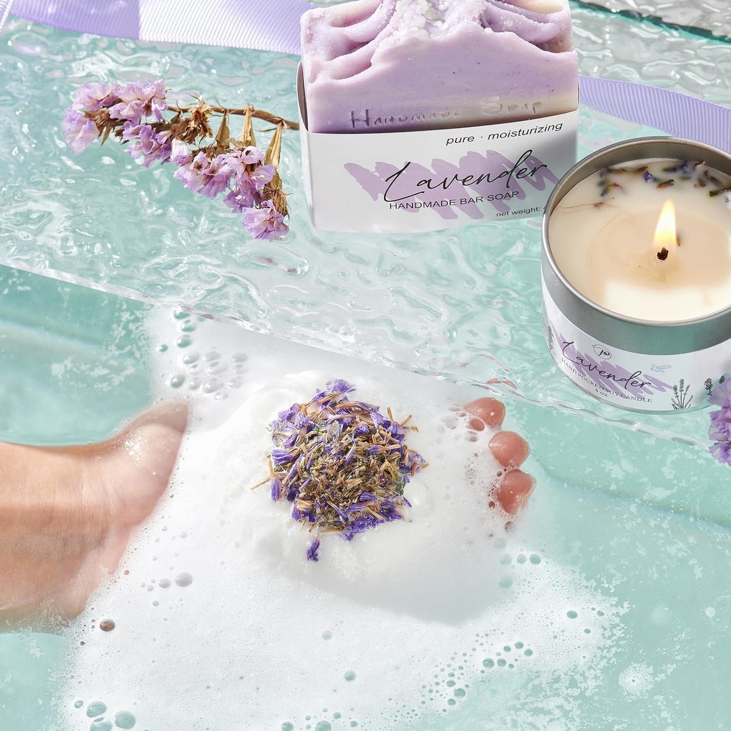 Gifts for Women Spa Lavender Bath Gift Baskets Valentines Day Gifts Relaxing Self Care Gift for Mom Her Sister Wife Auntie Home Bath Kit Care Package Birthday Friendship Gift Ideas