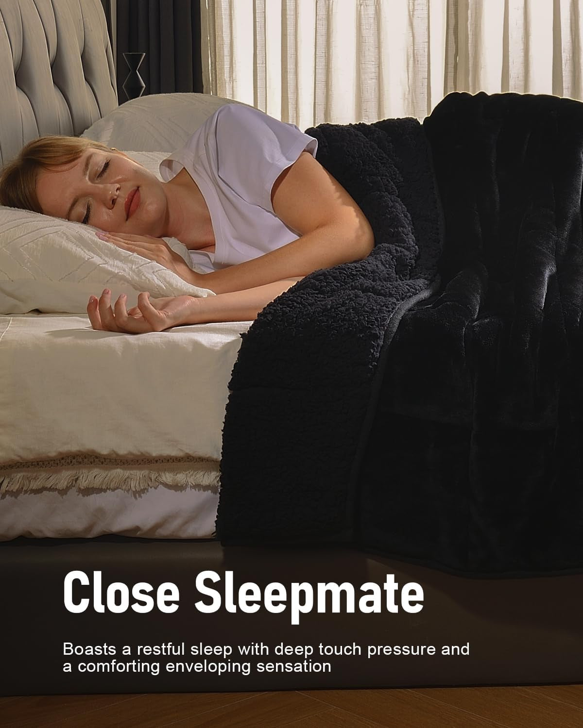 Sherpa Fleece Weighted Blanket for Adult 15 Lbs Dual Sided Cozy Fluffy Heavy Blanket,Ultra Fuzzy Throw Blanket with Soft Plush Flannel Top,60 X 80 Inches Black on Both Sides