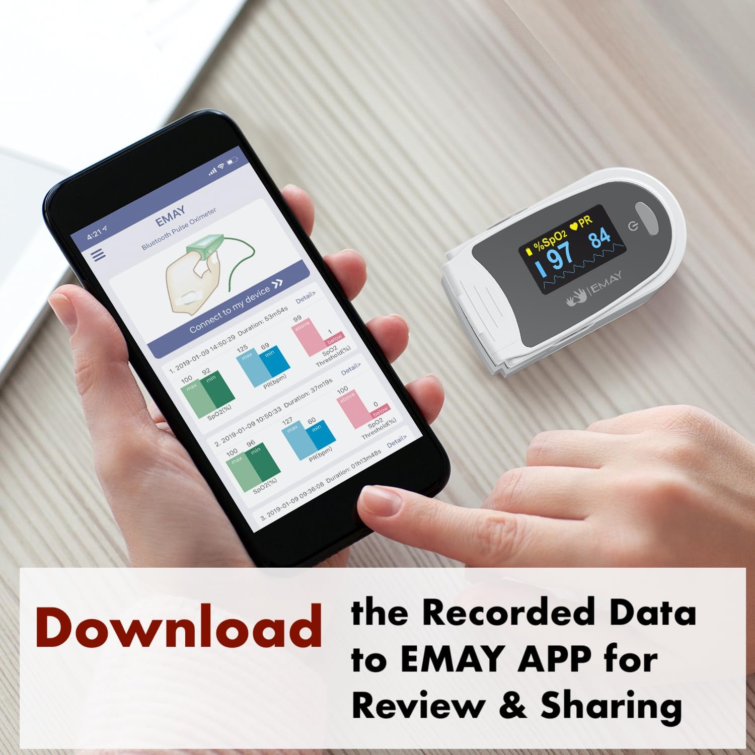Sleep Oxygen Monitor with Built-In Recording Capability | Track Continuous Blood Oxygen Levels & Pulse Rate Overnight | Provides Sleep Report & Raw Data
