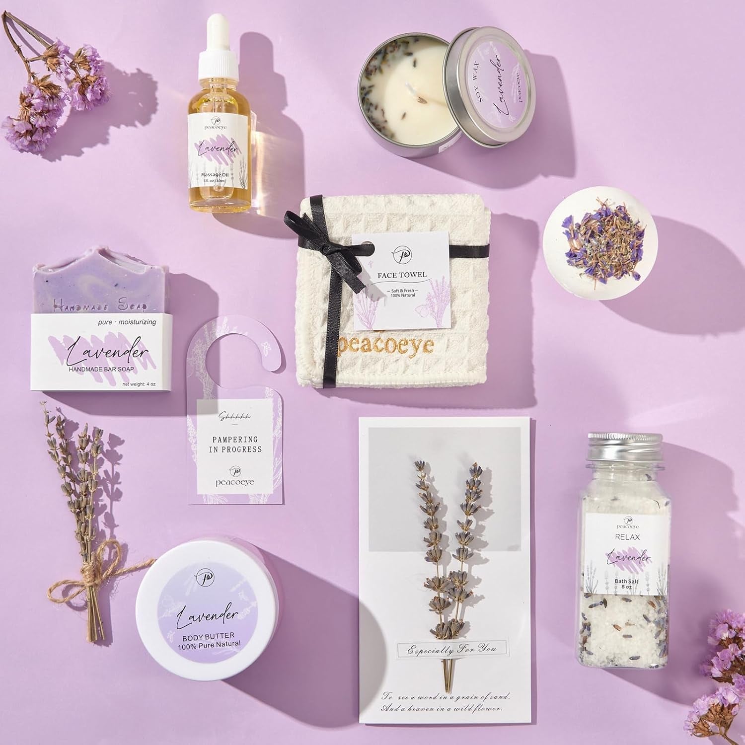 Gifts for Women Spa Lavender Bath Gift Baskets Valentines Day Gifts Relaxing Self Care Gift for Mom Her Sister Wife Auntie Home Bath Kit Care Package Birthday Friendship Gift Ideas