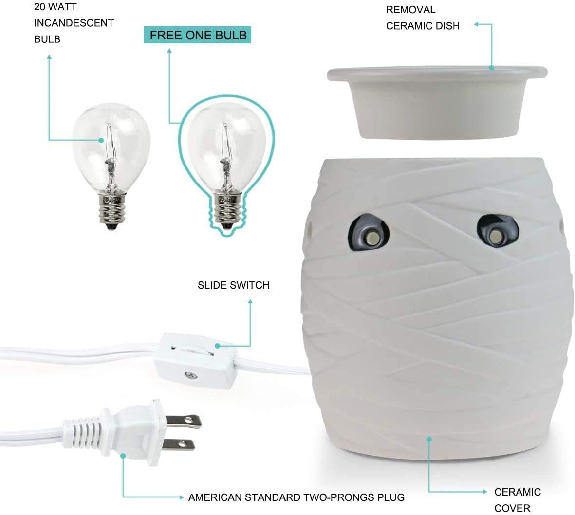 Halloween Pluggable Fragrance Warmer Wax Melter for Home/Dorm/Office No Flame No Smoke No Soot Packaged Together with Two Bulbs - Spooky Mummy