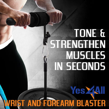 Wrist and Forearm Blaster - Wrist Roller & Forearm Roller for Training, Workout - Wrist/Arm Blaster - Fit 1-Inch Standard & 2-Inch Olympic Weight Plates