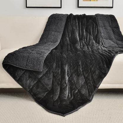 Sherpa Fleece Weighted Blanket for Adult 15 Lbs Dual Sided Cozy Fluffy Heavy Blanket,Ultra Fuzzy Throw Blanket with Soft Plush Flannel Top,60 X 80 Inches Black on Both Sides