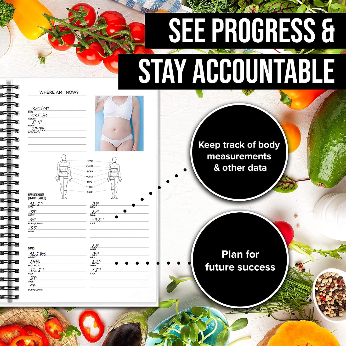 Journal for Women & Men, Food & Workout Journal, Planner Log Book to Track Weight Loss, Muscle Gain, Home Gym Exercise, Bodybuilding Progress, Daily Nutrition & Personal Health Tracker