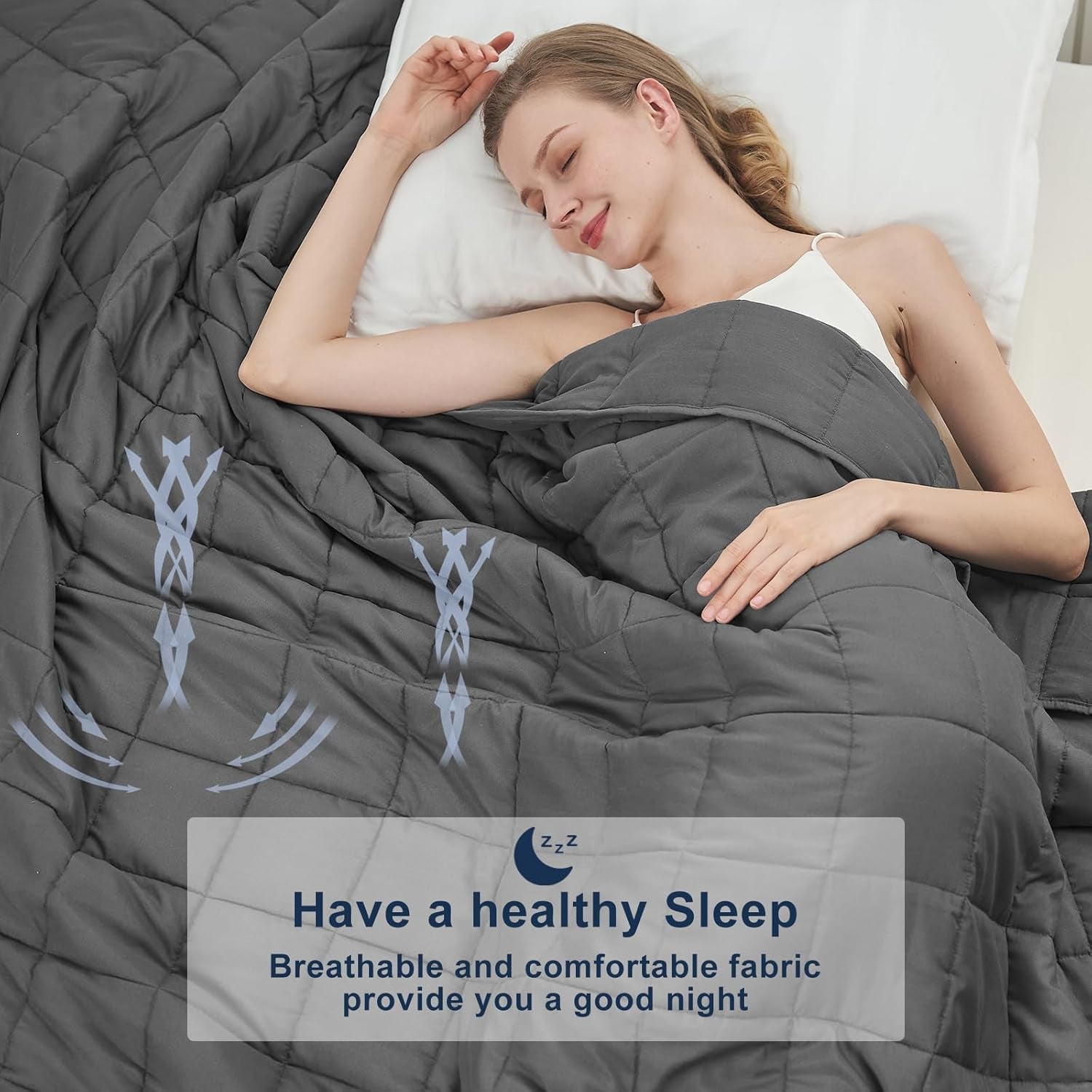 Weighted Blanket for Adults (12Lbs, 48"X72" Twin Size) - Cooling and Breathable Heavy Blanket for 110-130Lbs with Premium Glass Beads - Soft Thick Blanket for All-Season Sleeping Comfort - Grey