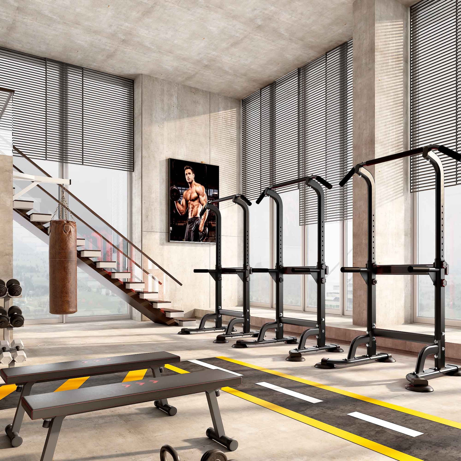 Adjustable Height Power Tower Pull Up Bar for Ultimate Strength Training – Black