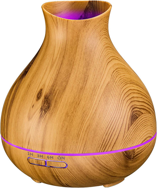 Aromatherapy Essential Oil Diffuser 550Ml 12 Hours Wood Grain Aroma Diffuser with Timer Cool Mist Humidifier for Large Room, Home, Baby Bedroom, Waterless Auto Shut-Off,7 Colors Lights Changing