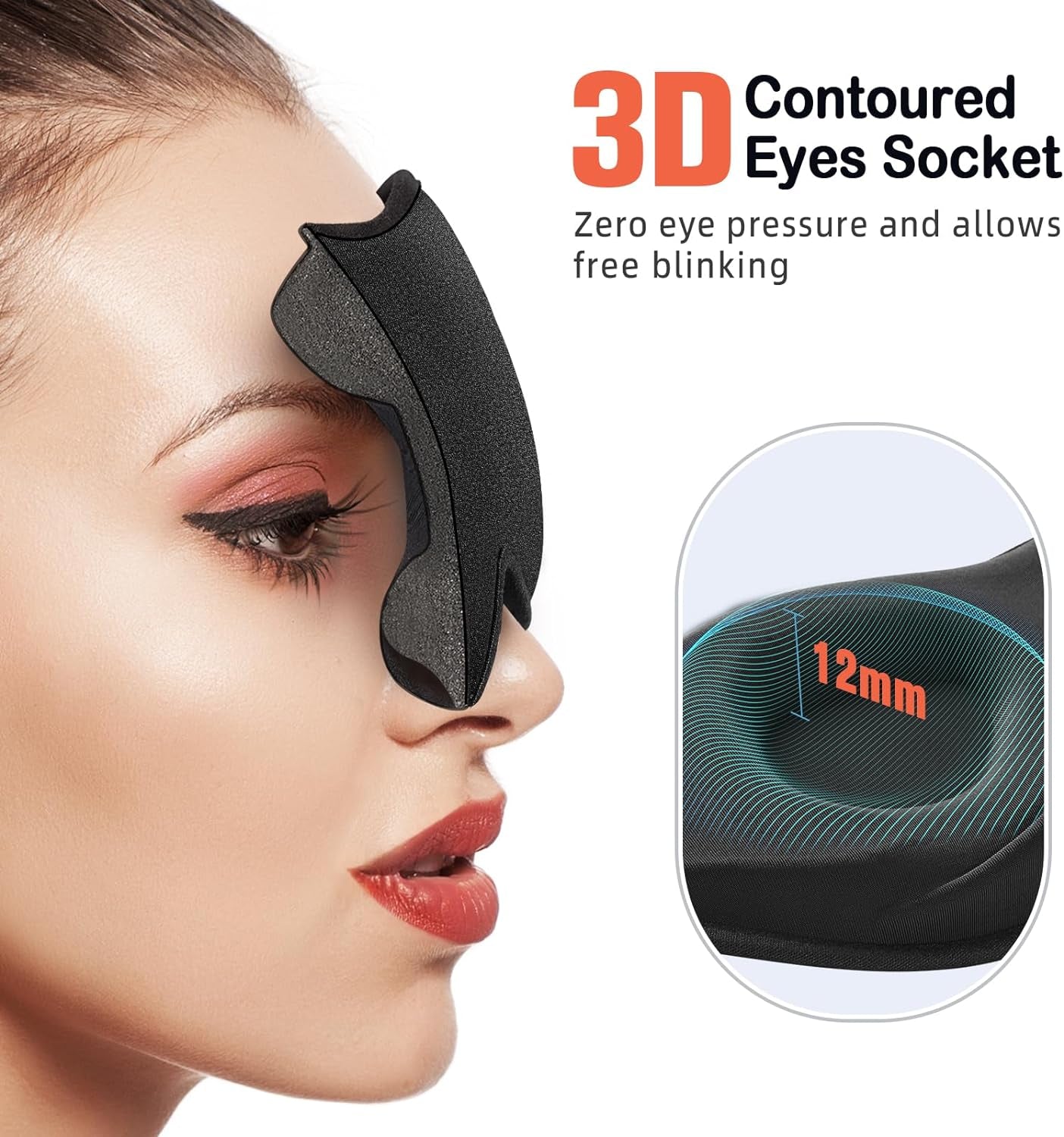 Sleep Mask for Side Sleeper Women Men, Eye Mask for Sleeping Light Blocking, 3D Contoured Cup Sleeping Mask, Soft Breathable Sleep Eye Mask with Adjustable Elastic Strap for Flight Nap