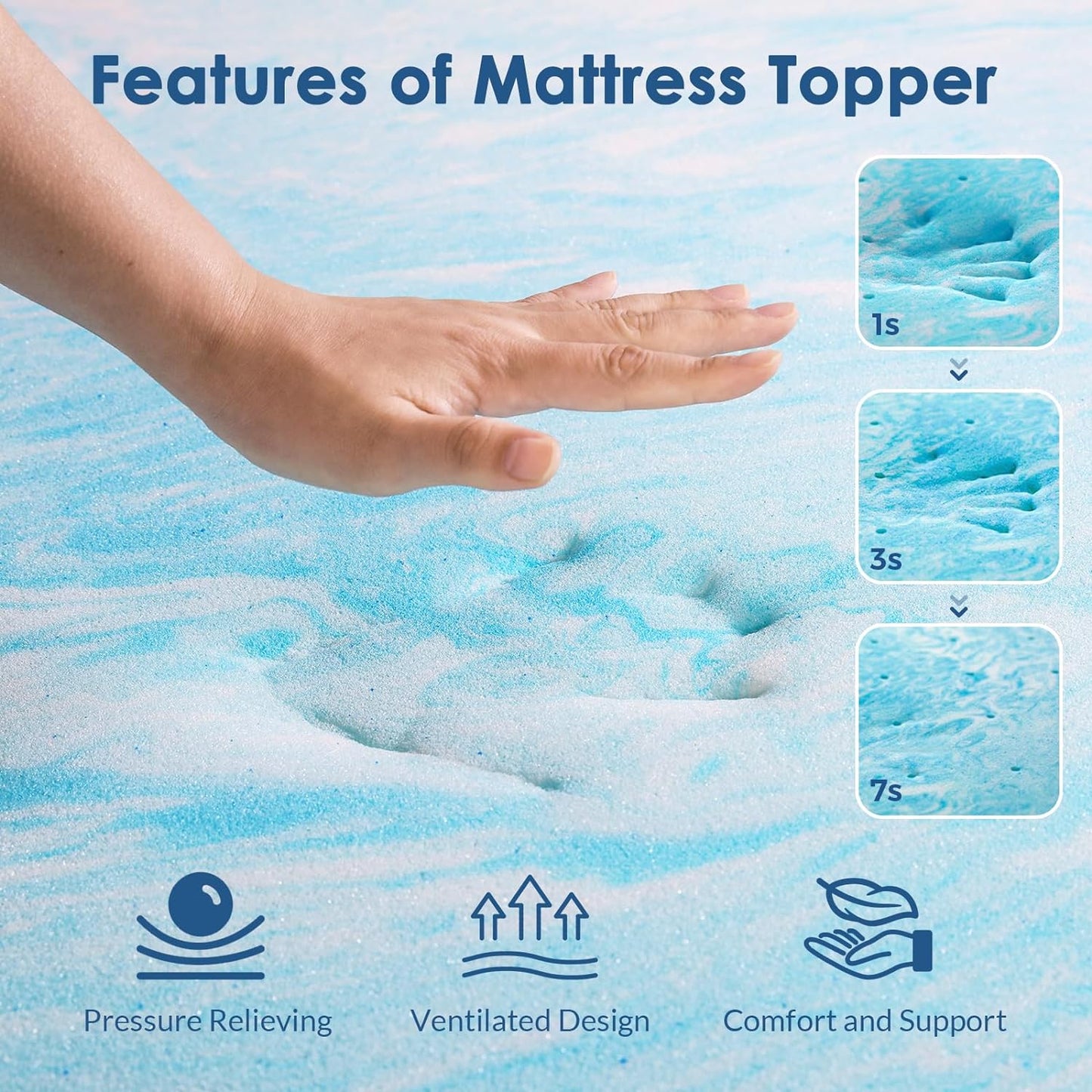 Mattress Topper King, 3 Inch Gel Memory Foam Bed Topper for King Size Bed, Certipur-Us Certified, Blue