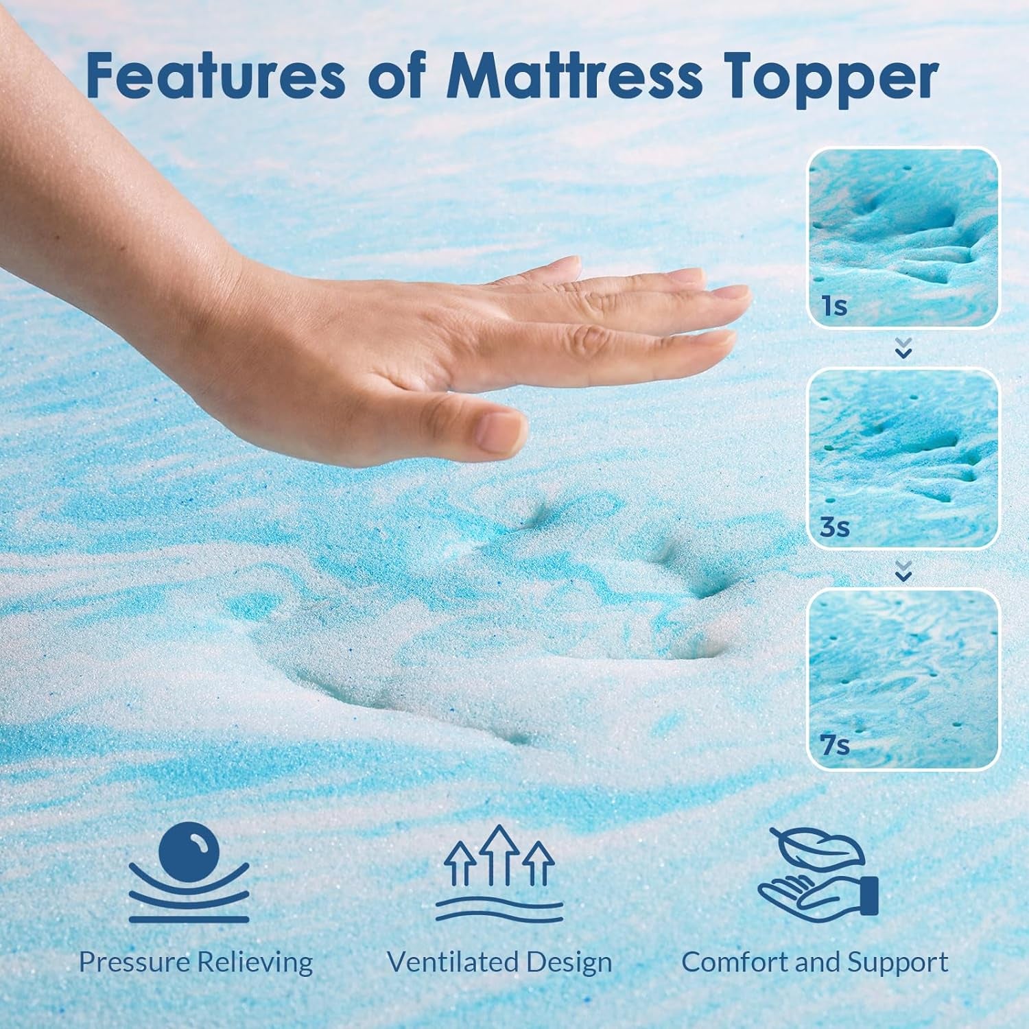 Mattress Topper King, 3 Inch Gel Memory Foam Bed Topper for King Size Bed, Certipur-Us Certified, Blue