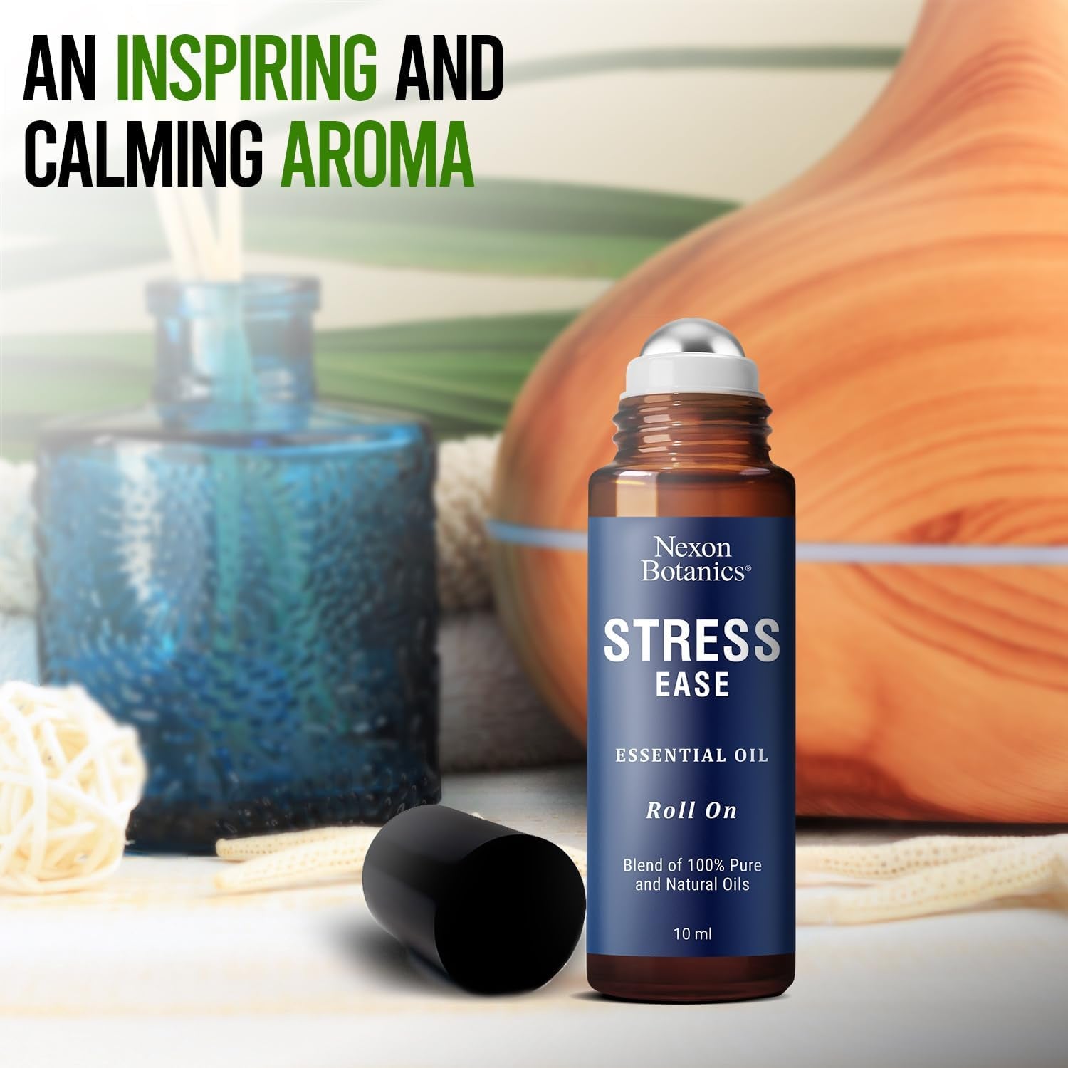 Stress Ease Essential Oil Roll on Blend 10Ml - Natural Stress Relief Essential Oils Roll-On - Pure Lavender, Geranium and Frankincense Oil Blend - Stress Away -