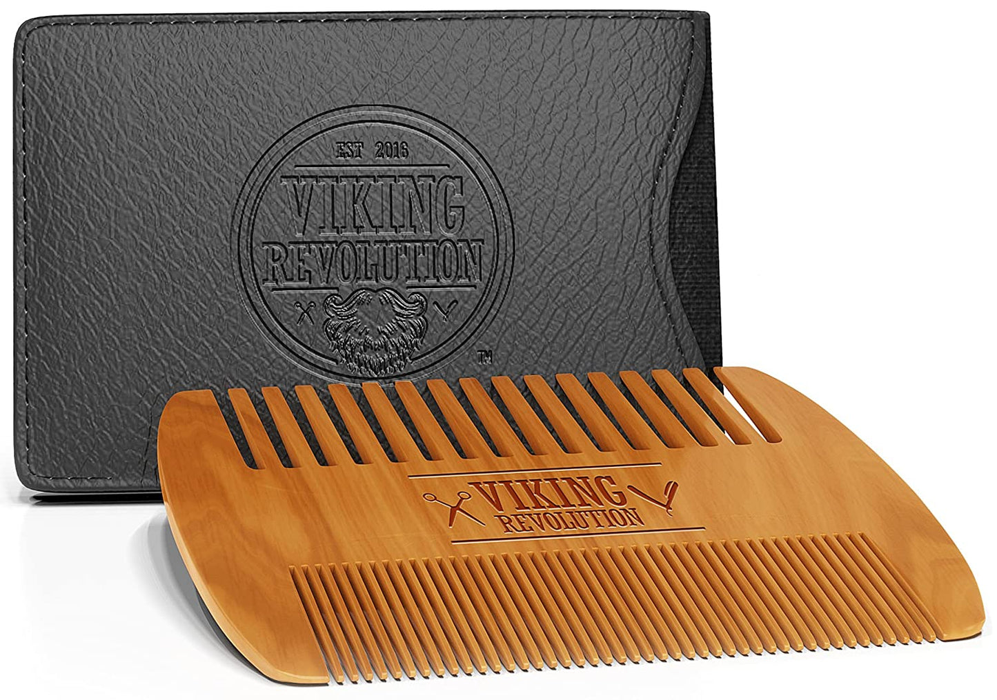 Wooden Beard Comb & Case, Dual Action Fine & Coarse Teeth, Perfect for Use with Balms and Oils, Top Pocket Comb for Beards & Mustaches by