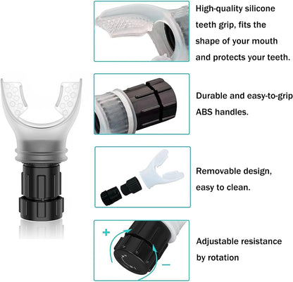 Oxyflow Portable Adjustable Trainer for Oral and Muscular Exercise - for Daily Fitness Training, Easy to Clean, White+Black