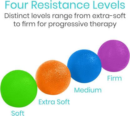Squeeze Balls for Hand Therapy, Exercise, Arthritis (W/ Rehab Video App) - Grip Strengthener Occupational Equipment for Finger, Wrist, Carpal Tunnel, Pain Relief, Stress - Resistance Strength Squeezing Egg Trainer