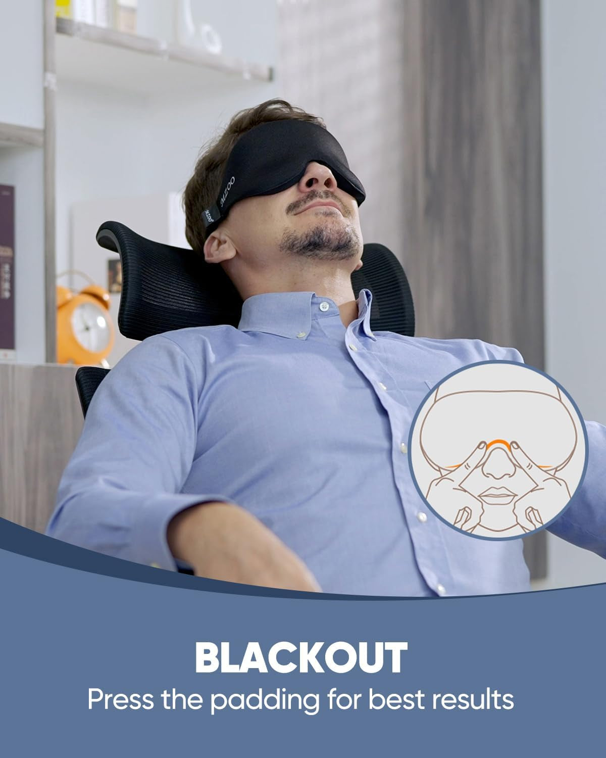 Sleep Eye Mask for Men Women, Zero Eye Pressure 3D Sleeping Mask, Light Blocking Patented Design Night Blindfold, Soft Eye Shade Cover for Travel, Black