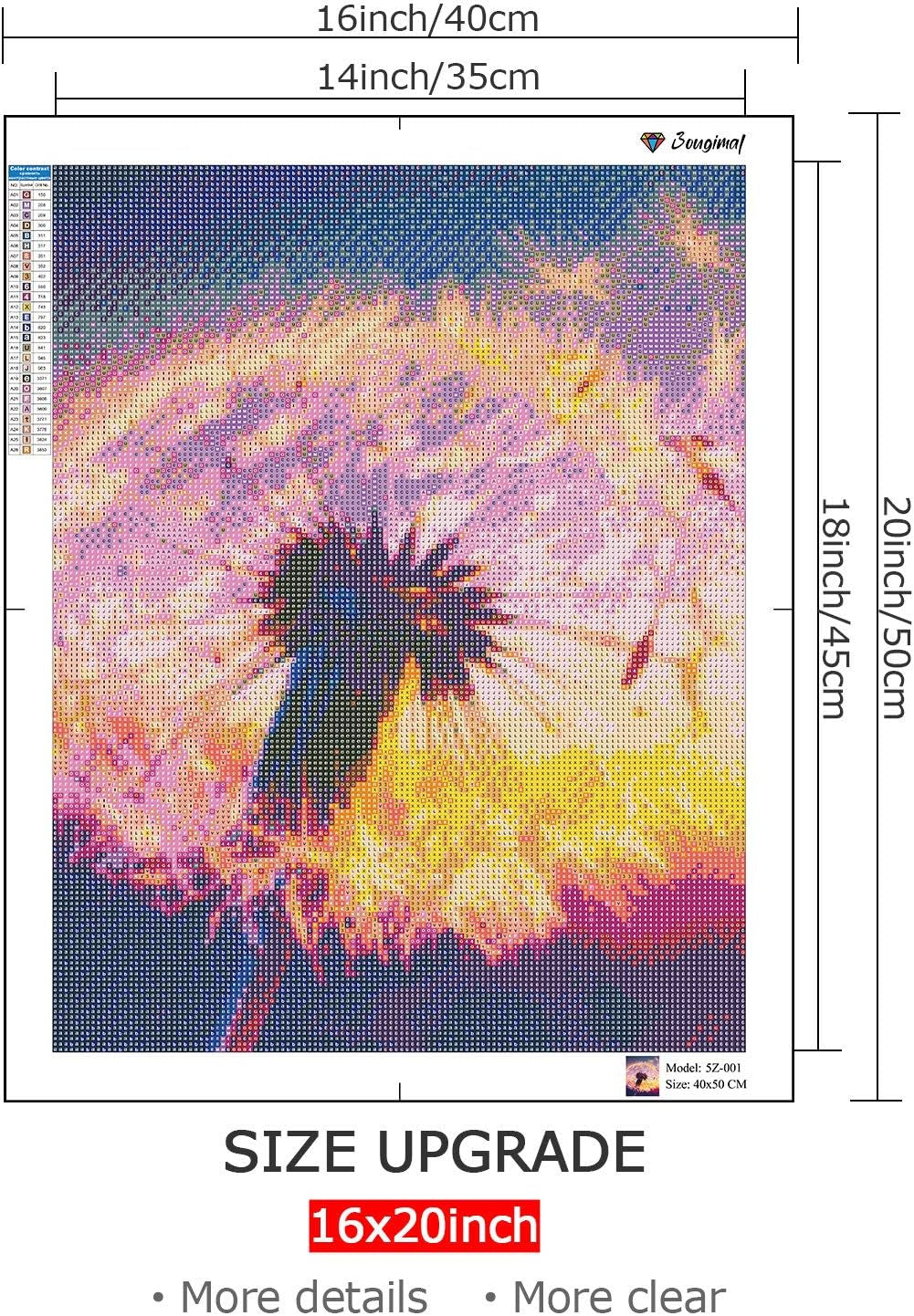 16X20 Inch Diamond Painting Kits for Adults, round Full Drill Diamond Painting Art Home Wall Decor Relaxation Gift, Dandelions
