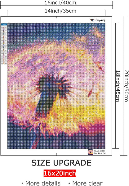 16X20 Inch Diamond Painting Kits for Adults, round Full Drill Diamond Painting Art Home Wall Decor Relaxation Gift, Dandelions