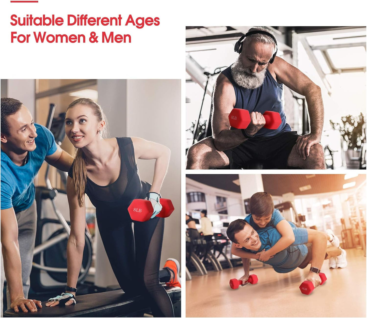 Dumbbell Set,  2Lb 3Lb 5Lb 8Lb 10Lb 15Lb 20Lb Neoprene Iron Dumbbells Hand Weight Set Barbell Exercise Fitness Hex Dumb Bell Free Weight Dumbbell Fo Women Men Home Gym Workout Strength Training