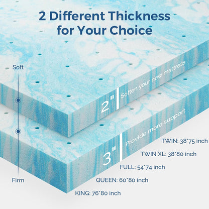 Mattress Topper King, 3 Inch Gel Memory Foam Bed Topper for King Size Bed, Certipur-Us Certified, Blue