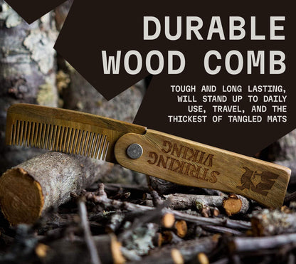 Folding Wooden Comb for Men - Sandalwood Switchblade Beard Comb for Grooming and Styling - Use Dry or with Oils & Balms