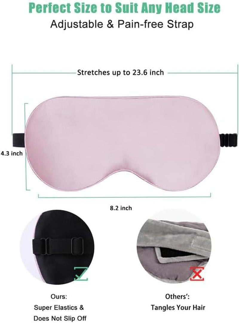 Sleep Mask, 2 Pack 100% Real Natural Pure Silk Eye Masks with Adjustable Strap for Sleeping, Mulberry Silk Eye Sleep Shade Cover, Block Light Reduces Puffy Eyes Traveling Gifts