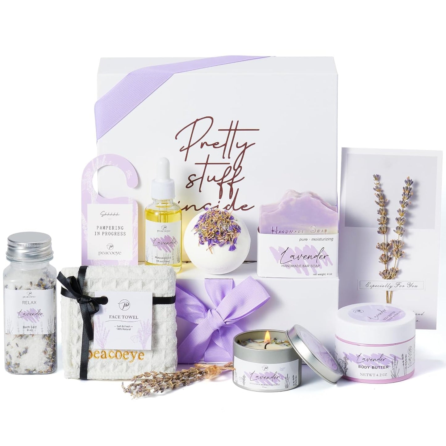 Gifts for Women Spa Lavender Bath Gift Baskets Valentines Day Gifts Relaxing Self Care Gift for Mom Her Sister Wife Auntie Home Bath Kit Care Package Birthday Friendship Gift Ideas