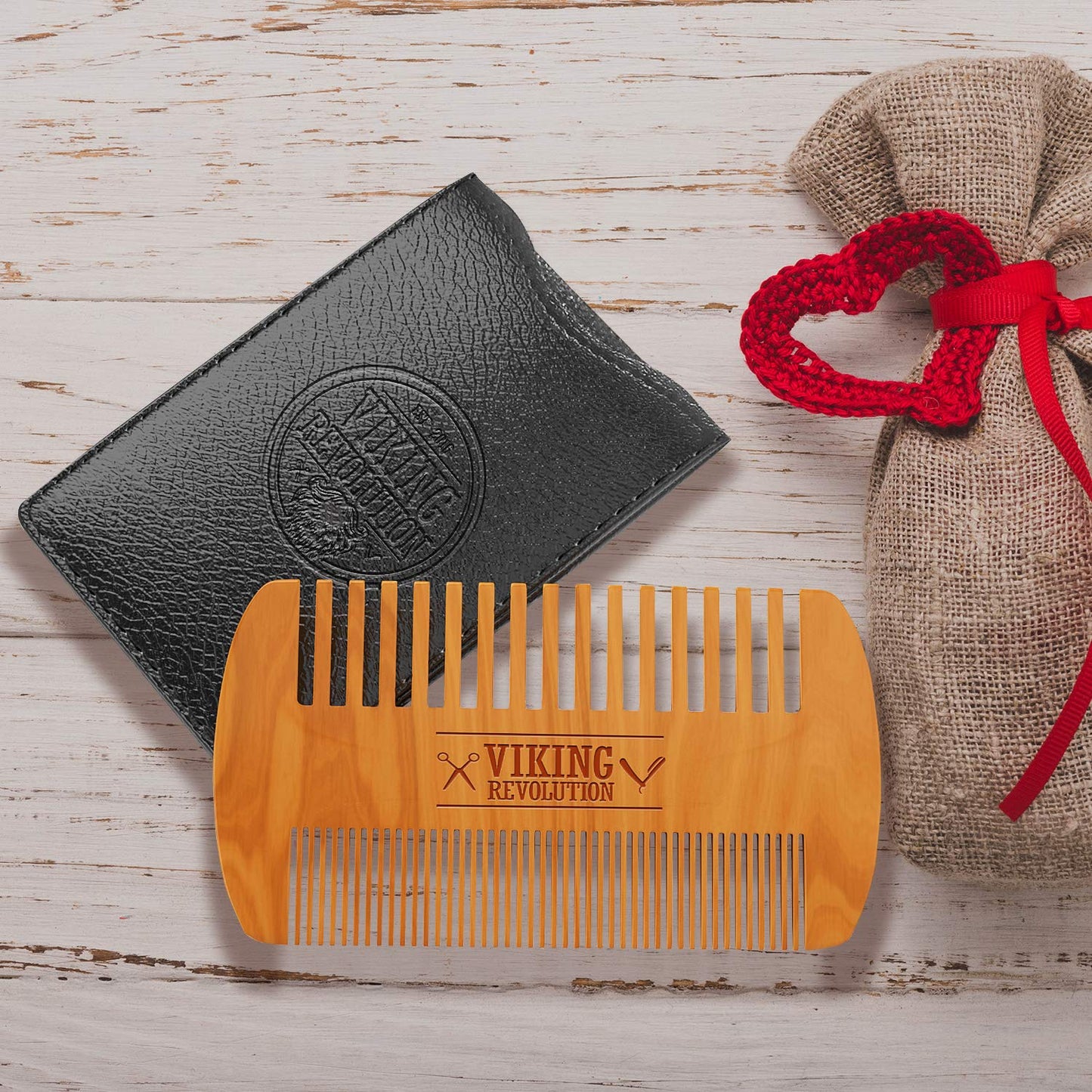 Wooden Beard Comb & Case, Dual Action Fine & Coarse Teeth, Perfect for Use with Balms and Oils, Top Pocket Comb for Beards & Mustaches by